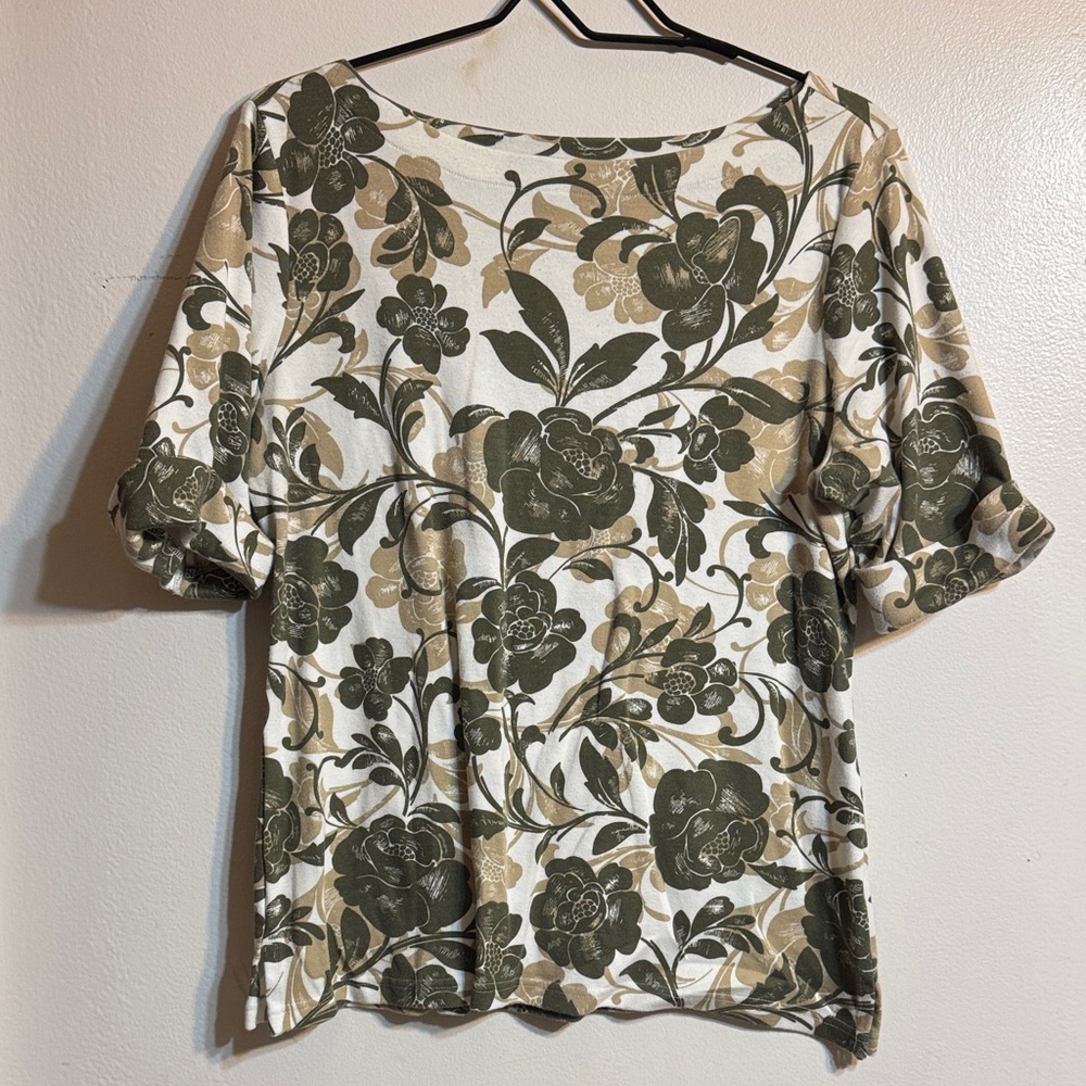 Rebecca Malone Olive and Cream Floral Blouse